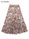 La Chapelle/La Chapelle romantic floral high waist A-line skirt with pleated design large long skirt