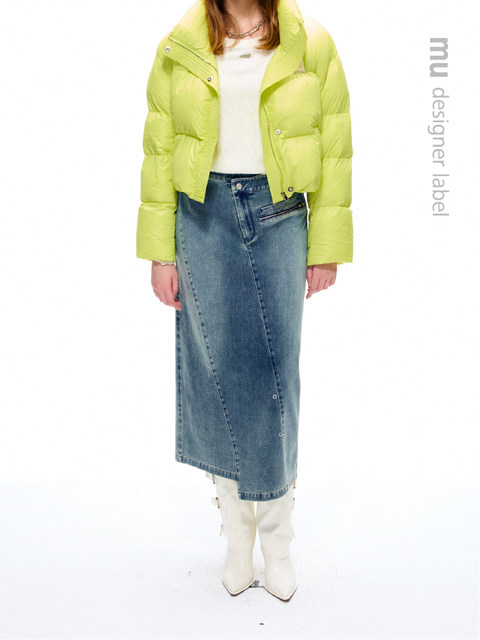 mu designer label 24 winter new retro tannin irregular splicing denim skirt SKTD6694
