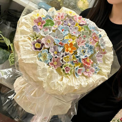 Jingdezhen Ceramic Flower Bouquet Finished Product Valentine's Day Gift for Best Friend, Practical Wedding Gift, Birthday Gift for Girls, Niche and High-End Feel