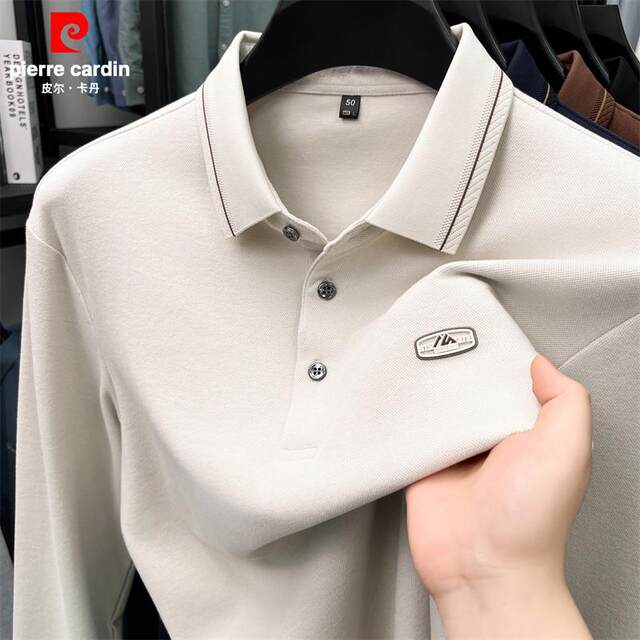 Pierre Cardin honeycomb brushed autumn polo shirt men's long-sleeved T-shirt new casual business top for young and middle-aged people