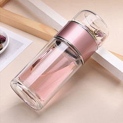 Double-Layer Glass Cup with Tea-Water Separation, Portable Cute Water Cup for Male and Female Students, Insulated and Anti-Scalding Thermos Cup