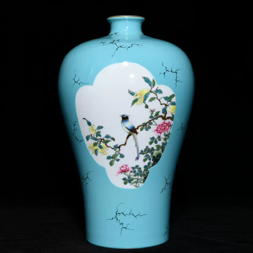 清雍正松石釉粉彩花鸟纹梅瓶古董古玩古瓷器收藏-Taobao