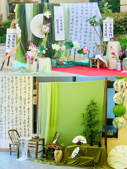 新しい中国風書道背景布 - 幼稚園の春/夏飾り