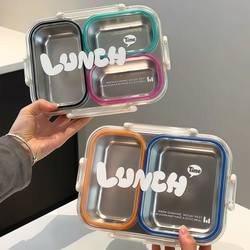 Stainless Steel Compartmented Lunch Box, Microwaveable, Comes with Fork and Spoon, Portable Lunch Tray for Office Workers and Students, Food Grade