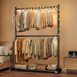 Floor-Standing Clothes Rack for Bedroom, Simple Coat Rack, Clothes Drying Rod, Student Dormitory Clothes Rack, Household Double-Layer Clothes Hanger