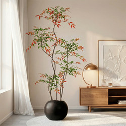 Biomimetic Green Plant Colorful Nandina Bamboo High-End Decorative Floor-Standing Ornament Next to the Living Room Tv Cabinet Large Artificial Plant