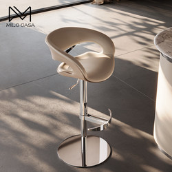 Light Luxury High-End Bar Stool for Home Use, Swivel Stainless Steel High Stool, Hotel Front Desk Bar Chair, Genuine Leather Island Chair