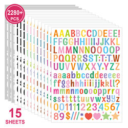 0.5inch Letter Stickers, Small Size, 15 Sheets, 2280 Pieces, Guka Decorative Number and Letter Stickers for Journaling
