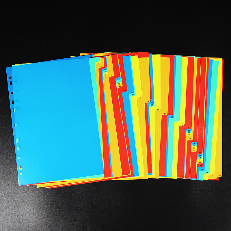 디지털 분류 색인지 파일 정보 구분지 50매 A4 라벨지 11홀 플라스틱 PP 컬러 멀티 페이지 펀치 퀵 노동 폴더 분류 페이징 용지 분류 카드 50매 -