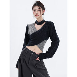 Abwear Original Inner Layering Shirt For Women Winter New Twist Design Contrasting V-neck Short Knitted Top