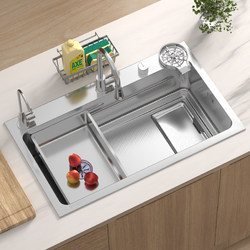 Jomow Thickened 5mm Slag-Collecting Embossed Sink, Large Single-Slot Household 304 Stainless Steel Kitchen Sink for Washing Vegetables and Dishes