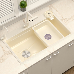 Jomow Cream-Colored 304 Stainless Steel Sink, Handmade Large Single Bowl Household Kitchen Sink, Under-Counter Dishwashing Sink