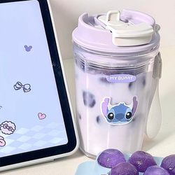 Summer Water Cup for Girls, High-Looking, Portable, High-Temperature Resistant Plastic Double-Drink Coffee Cup with Straw, Tritan Travel Cup