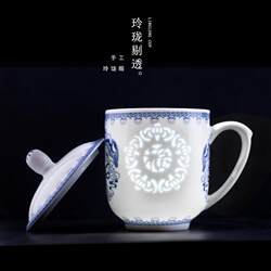 Jingdezhen Tea Cup Ceramic Blue and White Exquisite Cup with Lid Conference Cup Home Office Cup Gift-Giving Cup with Logo Printing