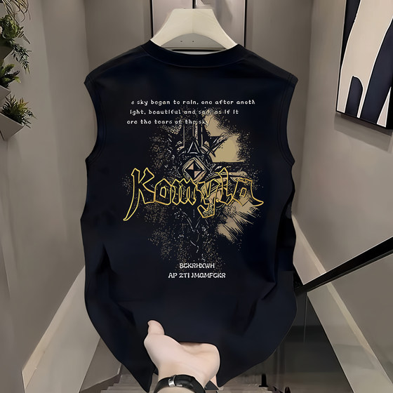 
Trendy letter vest for men in summer American pure cotton couple T-shirt loose versatile casual sleeveless T-shirt trendy brand