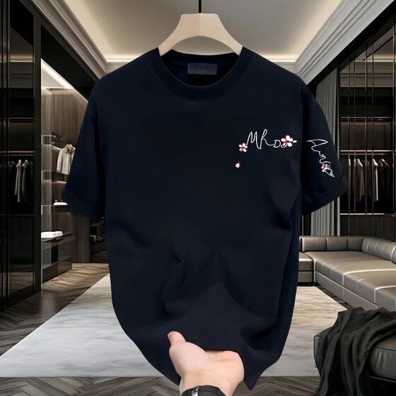 
Pure cotton T-shirt trendy men's summer T-shirt top high-end short-sleeved T-shirt men's new inner bottom