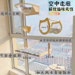 Wall-Mounted Solid Wood Cat Climbing Frame, Cat House, Cat Tree All-In-One, No-Drill Wall Suction Cup Space Capsule, Space-Saving Cat Jumping Platform