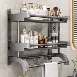 Multifunctional Bathroom Storage Rack, Thickened, No-Drill Towel Rack, Double-Layer Bathroom Towel Rack