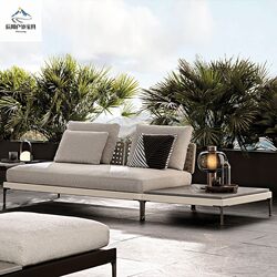 Aluminum Alloy Outdoor Sofa Hotel Villa Waterproof Garden Sofa Open-Air Solid Wood Rattan Sofa Courtyard Furniture