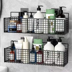 2 Bathroom Shelves Wall-Mounted for Bathroom, Kitchen, Washroom Storage, Shower, Toilet, Dormitory Hanging Basket