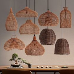 Wabi-Sabi Style Rattan Pendant Lamp Japanese Bedroom Dining Room Lighting Retro Vintage Lampshade Homestay Bar Designer Lighting