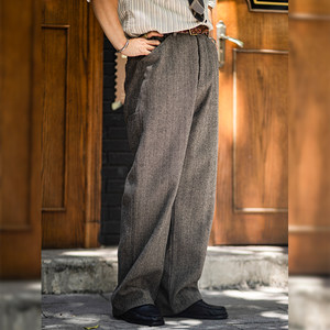 
Uncle Gu's [Rough Gentleman] Tweed hunting straight trousers for men's autumn and winter loose tweed casual trousers