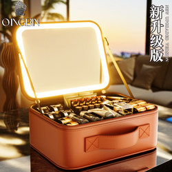 High-End Led Waterproof Cosmetic Bag with Mirror for Women, Large-Capacity Travel Makeup Brush, Portable Partitioned Satchel Makeup Case