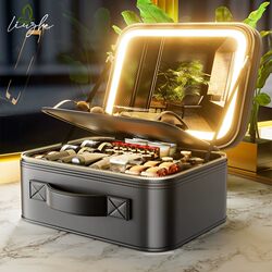 High-End Waterproof Cosmetic Bag with Mirror for Women, Portable for Travel, Large Capacity, Partitioned, Portable Skin Care and Makeup Brush Bag