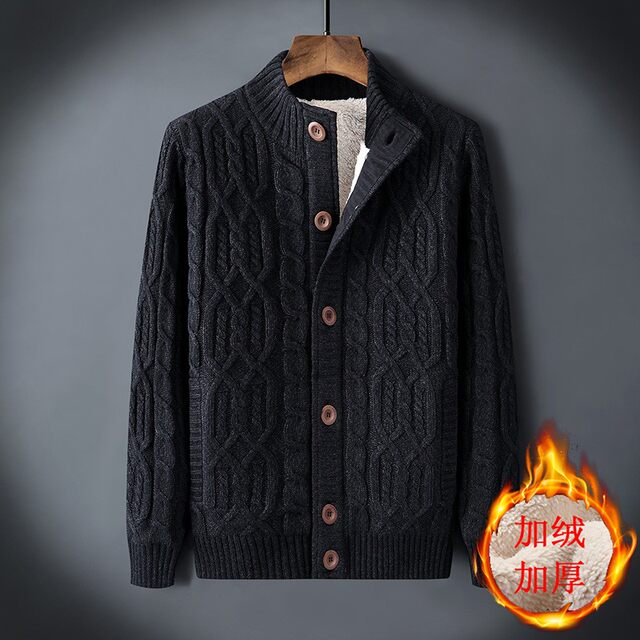 Loose men's sweater jacket cardigan plus velvet thickened warm sweater ...