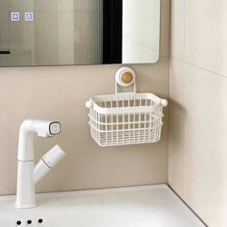 Bathroom Storage Rack, Bathroom Storage Basket, Wall-Mounted Suction Cup, No-Drill Cosmetic and Face Towel Storage Basket