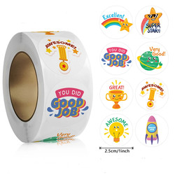 500 Sheets/Roll English Class Encouragement Stickers Cute Emoji Roll Stickers Thumbs up Reward Stickers Adhesive Stickers