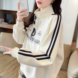 Early Spring Sweatshirt for Women, Spring and Autumn 2026 New Style, Loose Fit, Thin, Plus Size, Versatile Half-Turtleneck Top Jacket for Junior High School Students