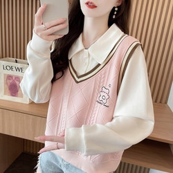 Petite Women's Two-Piece Sweatshirt for Spring and Autumn, Korean Style, Loose Fit, Thin Design, Stylish Polo Collar Top Jacket