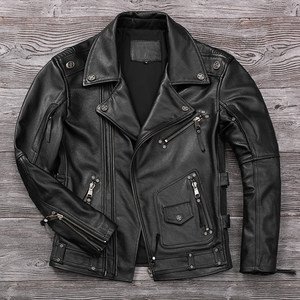
Harley trendy motorcycle suit genuine leather jacket for men, first-layer cowhide diagonal zipper motorcycle lapel jacket, handsome jacket