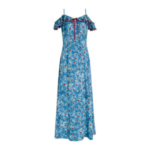 
French fashionable temperament waist slimming dress summer new slightly fat design niche floral suspender long skirt