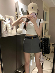 Trendy Gray Suit-Style Half Skirt for Women, 2026 Spring High-Waisted Slimming Short Skirt, Anti-Exposure A-Line Skirt for Petite Figures