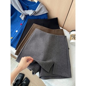 
Retro twill woolen side slit shorts skirt for women plus size fat mm autumn and winter anti-exposure fake two-piece A-line skirt
