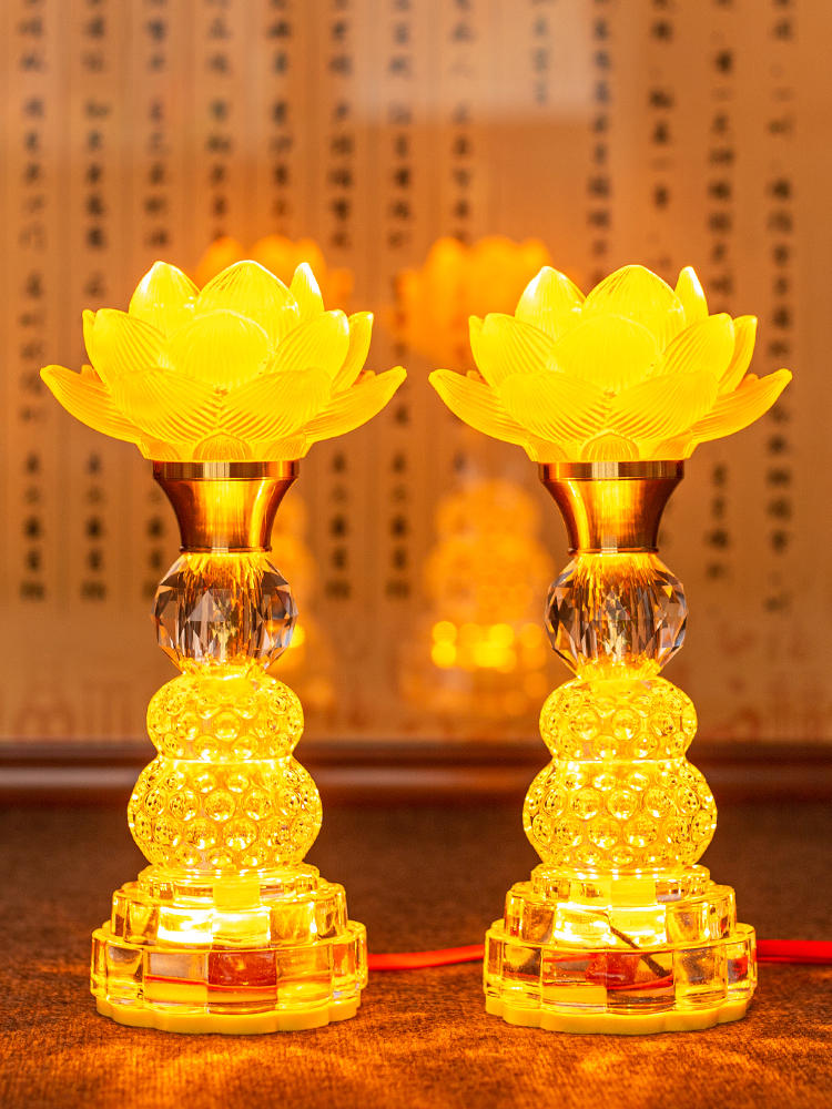 佛前水晶莲花灯佛堂供佛灯家用 LED七彩长明琉璃观音灯插电财神灯-淘宝网