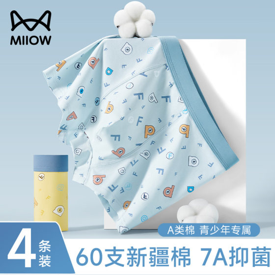 
Category A Cat Youth Children's Underwear Boys Pure Cotton Junior High School Students Development Period Fat Boys Boxer Briefs