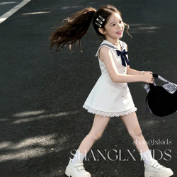 Girls' Super Cute Summer Dress 2026 New Korean Style School Uniform Shirt Dress Children's Trendy Street Dress