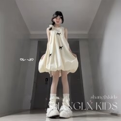 Girls' Beautiful Sleeveless Dress with Bow and Flower Bud Design, Unique and Pretty, Summer 2026 New Style for Children