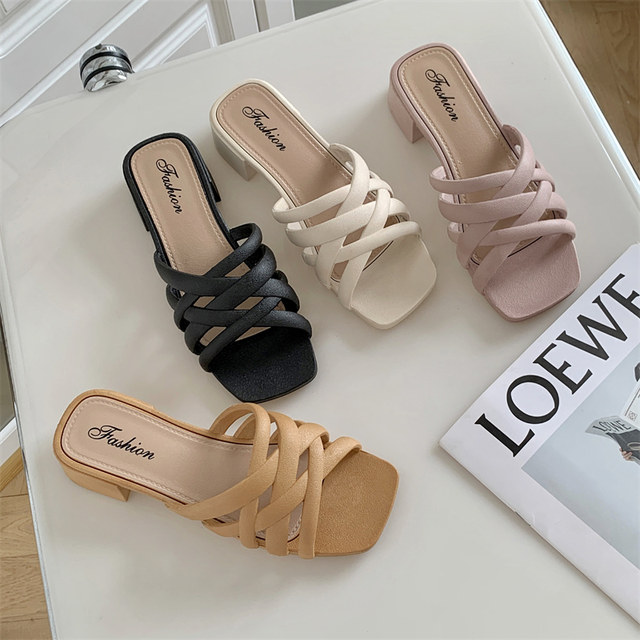 Slippers for women's summer outer wear new style simple cross thin ...