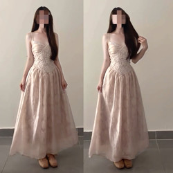 2026 New Style French Resort-Style Pink Lace Suspender Dress for Women, Especially Beautiful in Summer, with a Cinched Waist and Long Skirt