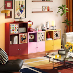 Dopamine Bookshelf Floor-Standing Children's Bookshelf Steel Picture Book Storage Cabinet Living Room Storage Cabinet Wall-Mounted Colorful Grid Cabinet