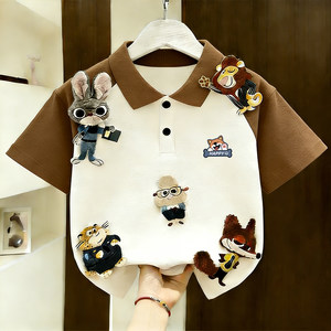 
Children's clothing raglan Polo collar short-sleeved cotton T-shirt doll crazy animal three-dimensional doll boys and girls summer tops