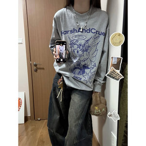 
The brand’s foreign trade counters have withdrawn from clearance and picked up leaks ~ high street retro printed pure cotton men’s and women’s long-sleeved T-shirt bottoming tops