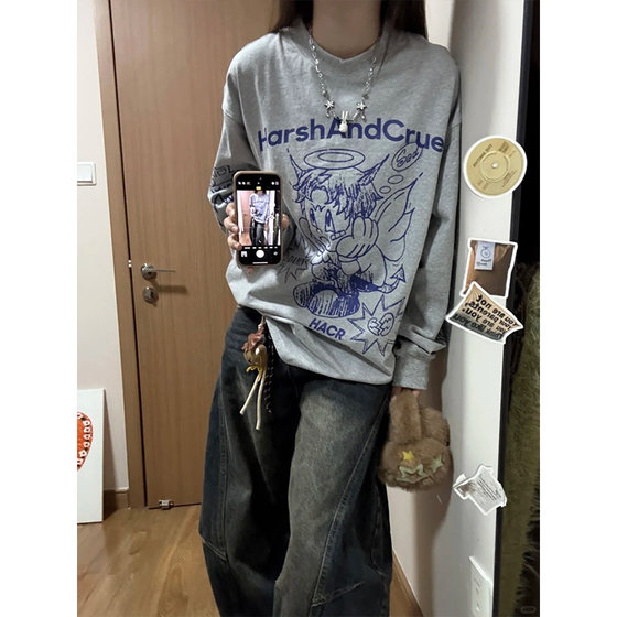 
The brand’s foreign trade counters have withdrawn from clearance and picked up leaks ~ high street retro printed pure cotton men’s and women’s long-sleeved T-shirt bottoming tops