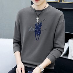 Paul Sweatshirt for Men, Autumn and Winter, Thickened, Round Neck, Printed, High-End Men's Long-Sleeve T-Shirt, Solid Color, Loose, Casual Base Shirt