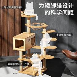 Cat Climbing Frame, Cat House, Cat Tree, All-In-One Cat Climbing Structure, Small Size, Space-Saving, Home-Use Space Capsule, Solid Wood Observation Platform, Stairs