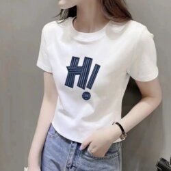 Right-Shoulder Slim-Fit Versatile Unique Short-Sleeve T-Shirt for Women, 2025 Summer New Pure Cotton Round-Neck Base Shirt Top